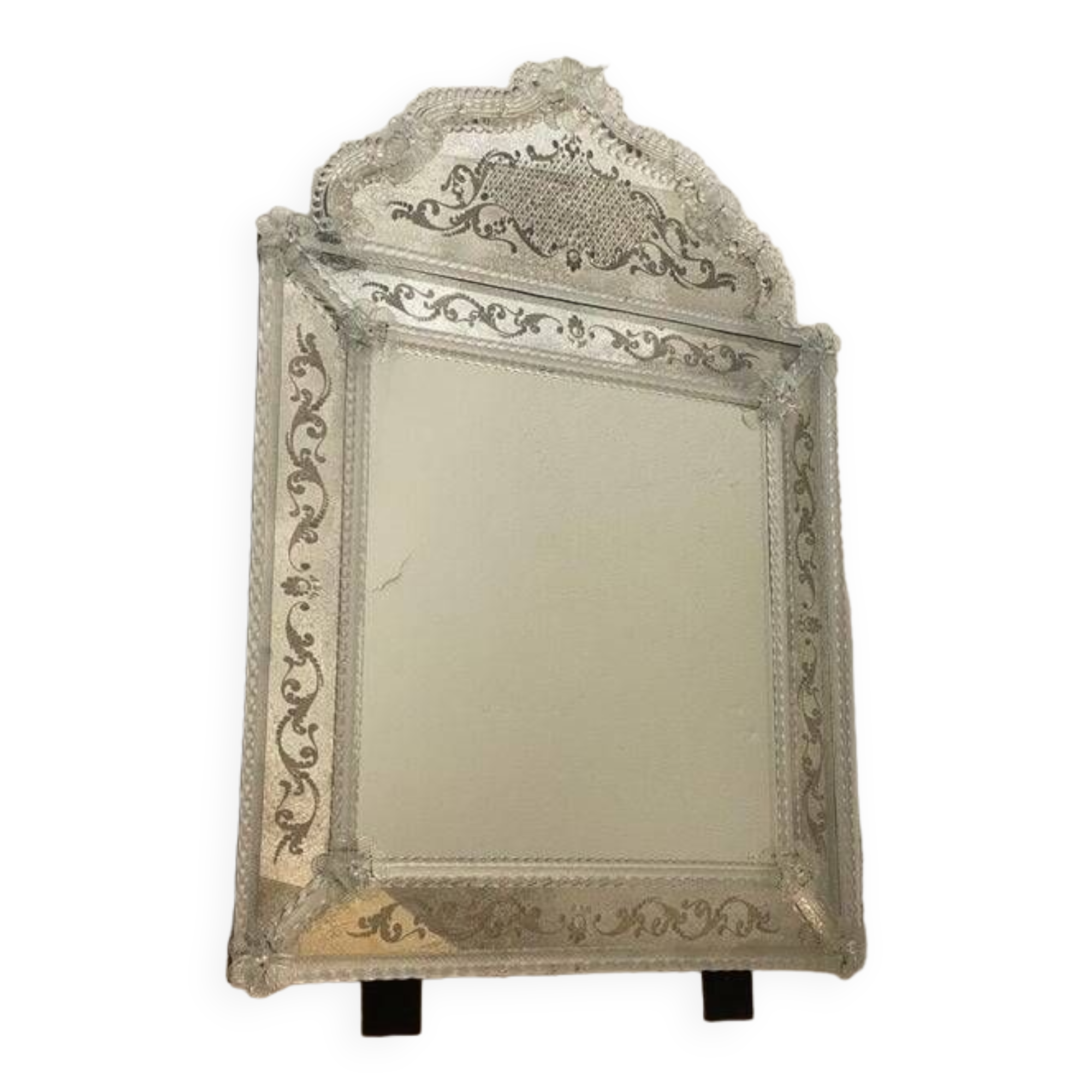 Contemporary venetian squared floreal hand-carving mirror in murano glass