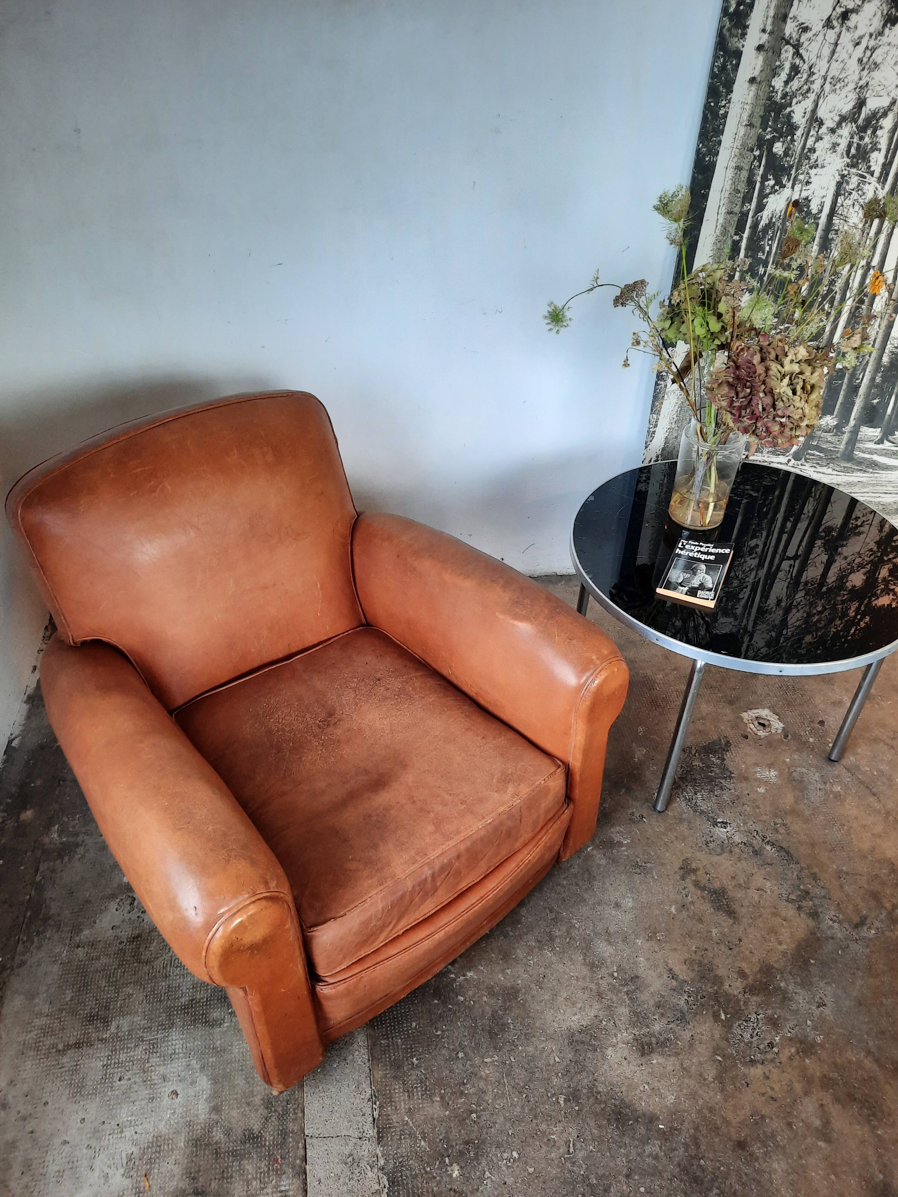 Old leather club chair 1940-1950