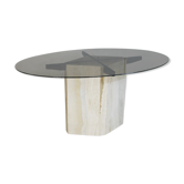 Table de séjour, piètement en pierre et plateau elliptique en verre fumé, Italie, 1970