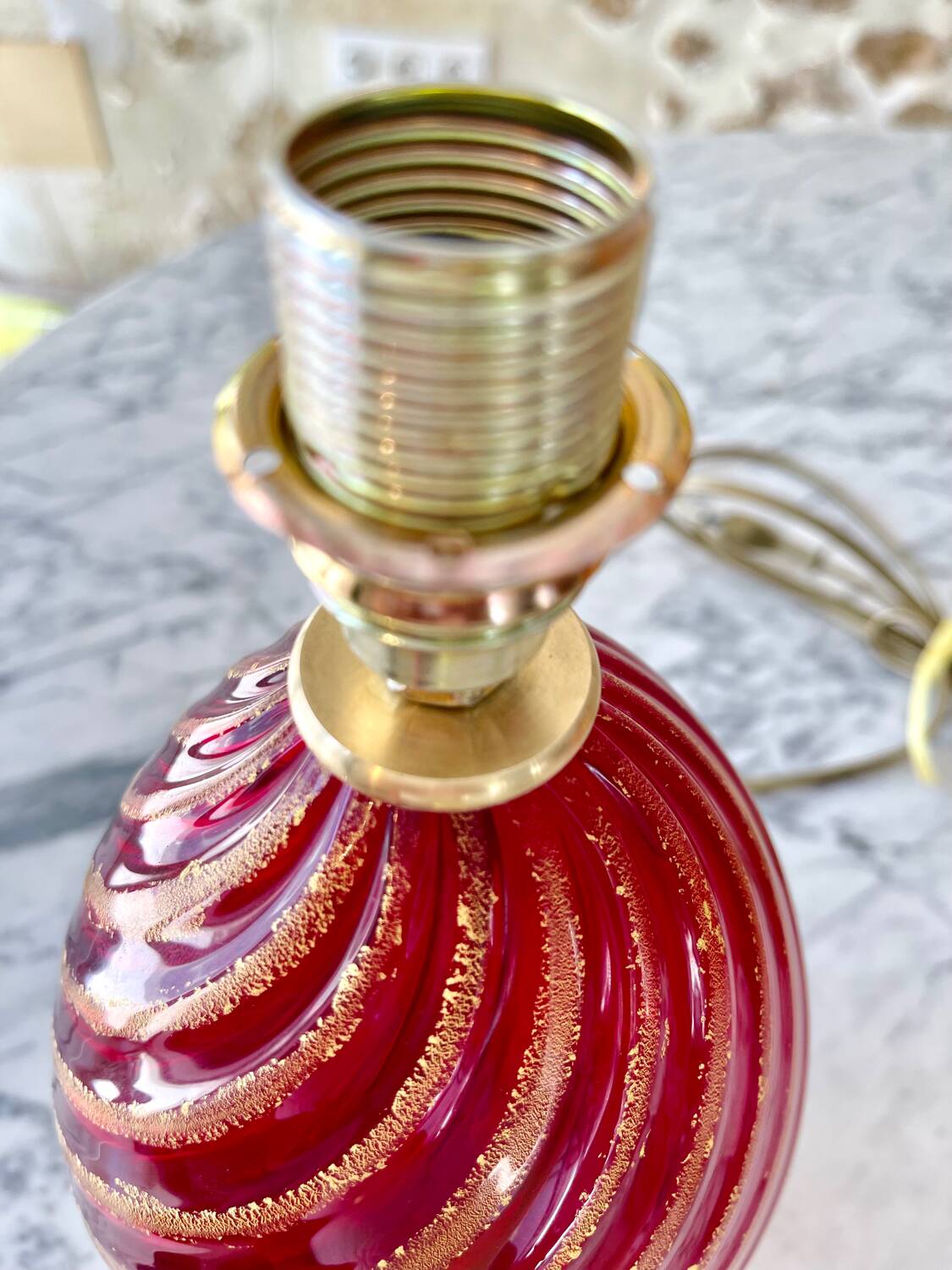 Murano glass table lamp in Ruby color, Rigadin, Italy 1950