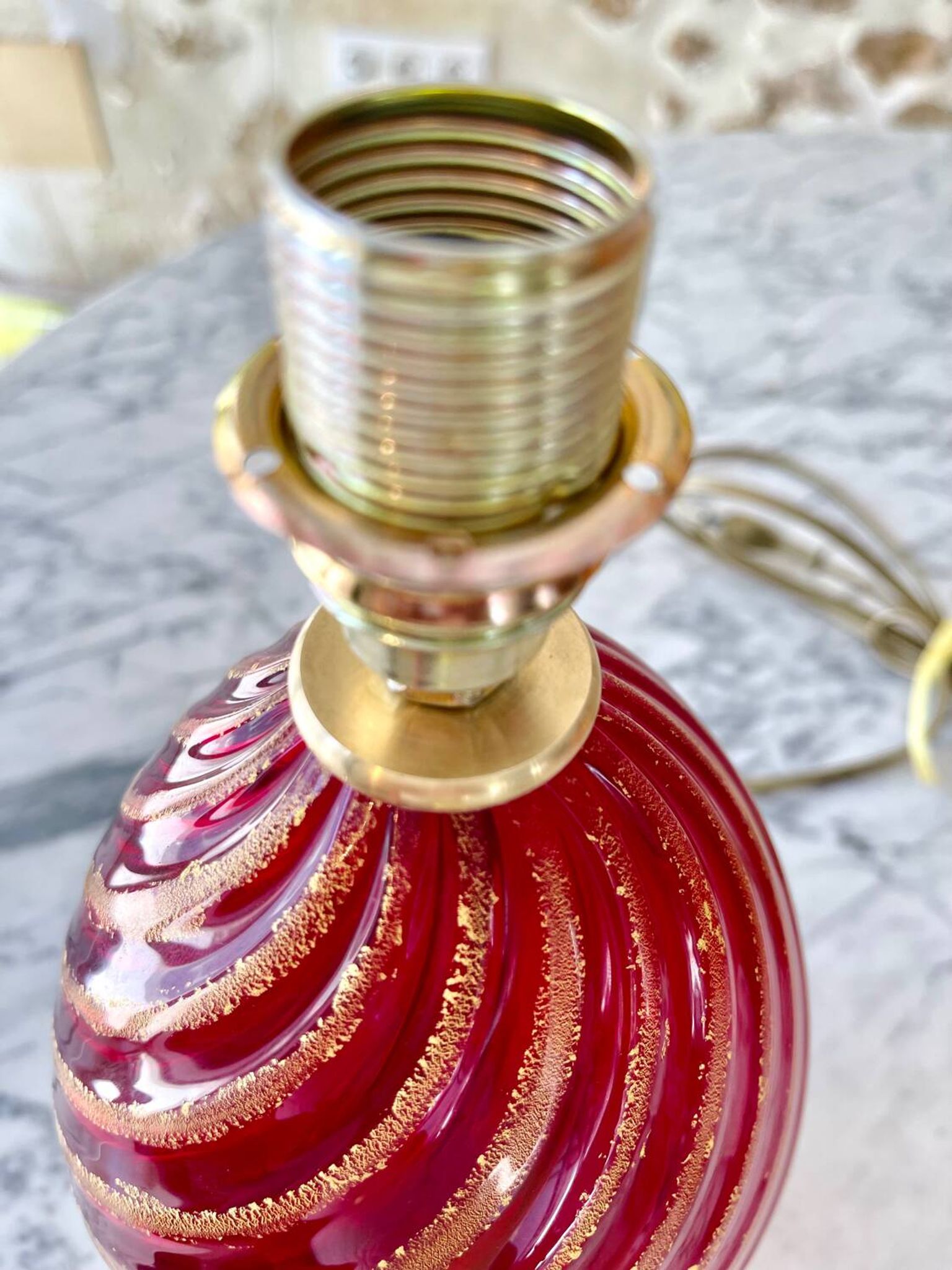 Lampe de table verre murano couleur Rubis Rigadin ,Italie 1950