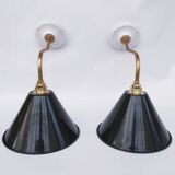vintage wall lights in enamelled brass sheet metal