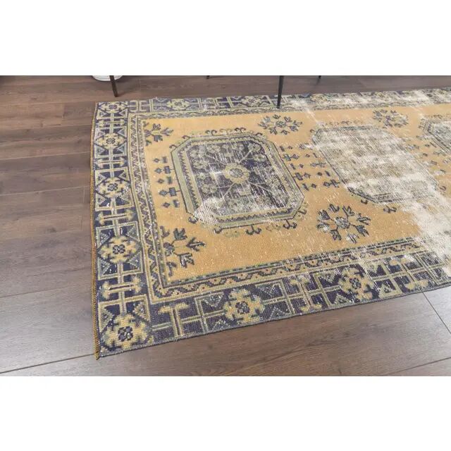 1970s Turkish Hand-Knotted Yellow Wool Runner Rug 111x341