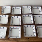 Set of 12 Basque deep plates in porcelain – white, red and blue