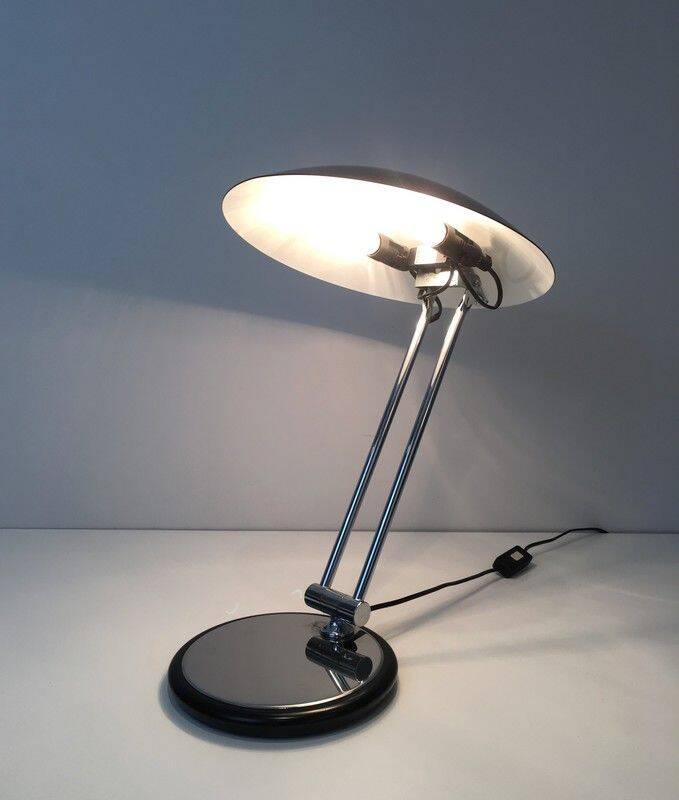 Swivel designer desk lamp in chrome and black lacquered metal
