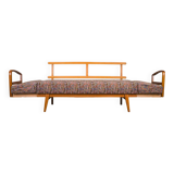 Méridienne vintage en bois de cerisier et laine de Knoll Antimott, années 1950-1960