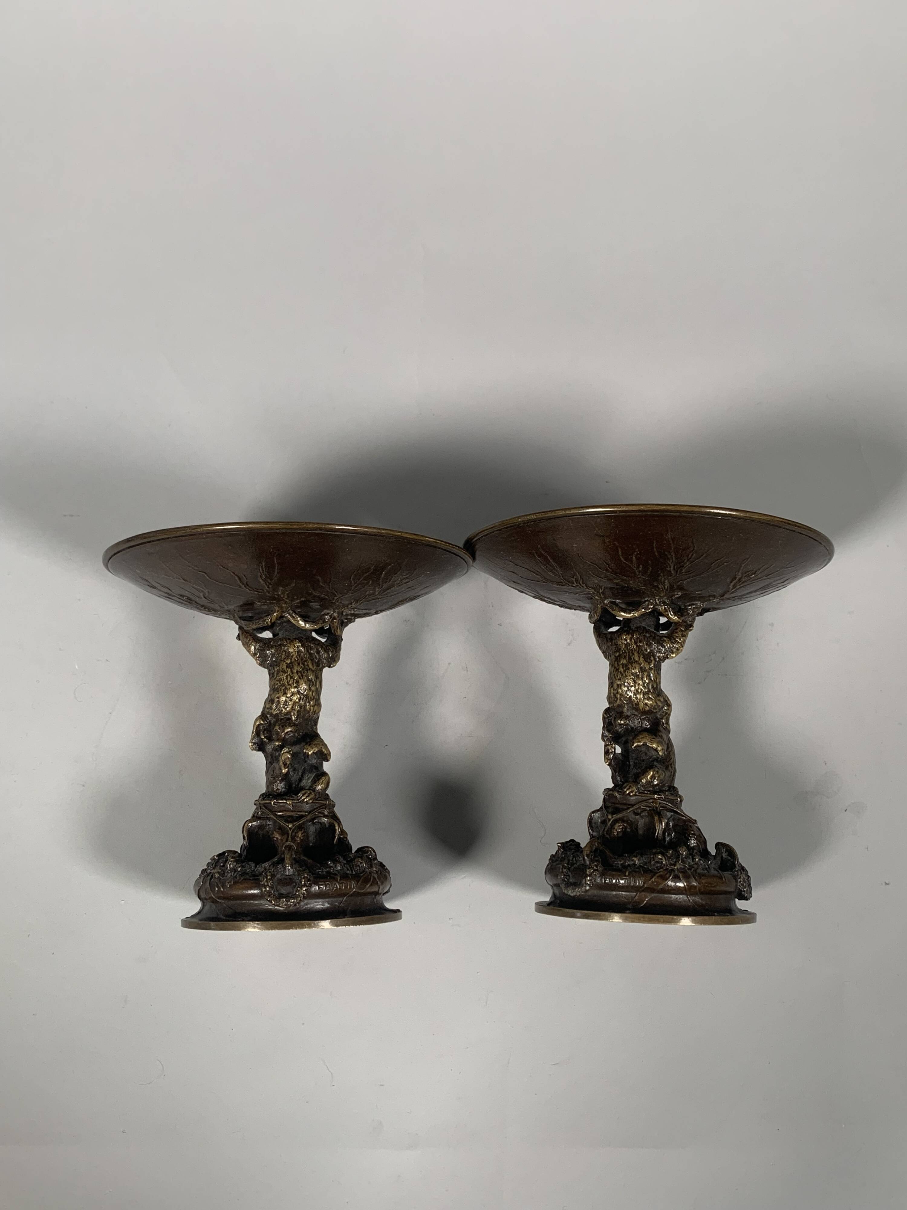 Christophe Fratin (1801-1864) Pair of Bronze Cups with Bears