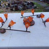 3 Vintage Gold Metal Glass Tulip Pendant Lights