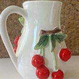 Vintage Barbotine Pitcher with Embossed Cherry Cluster