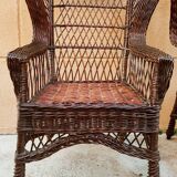 Duo of rattan wing chairs