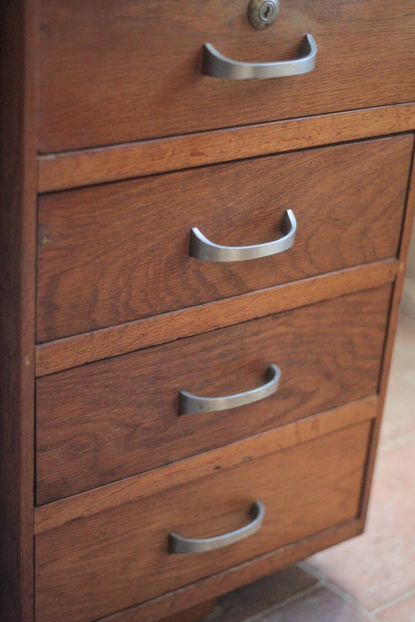 Vintage desk, children's wooden desk in art deco style, desk with drawers