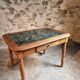 French vintage dining/desk table – oak and walnut – marble top – 1960s writing table with drawer