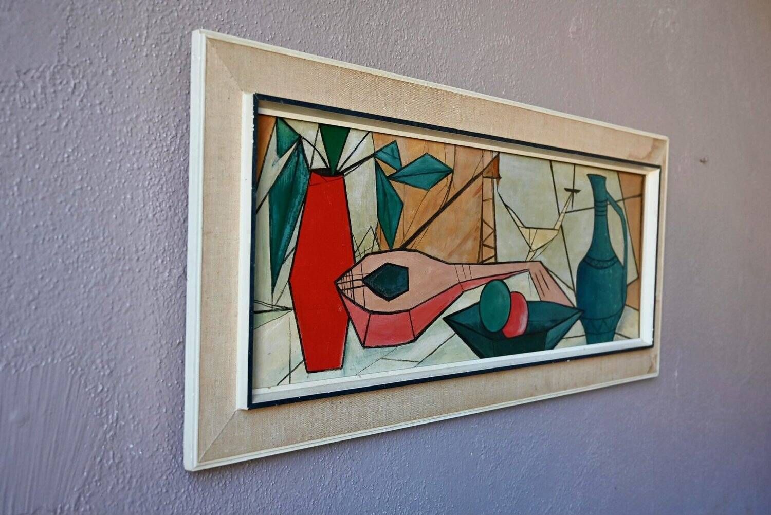 Oil painting on canvas Cubist Still Life 1950s Huberger