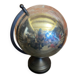 World Map Globe Earth Planet Chrome Metal + Black Design Stand