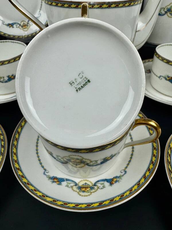 Bernardaud Limoges porcelain tea set with Cornucopia decoration