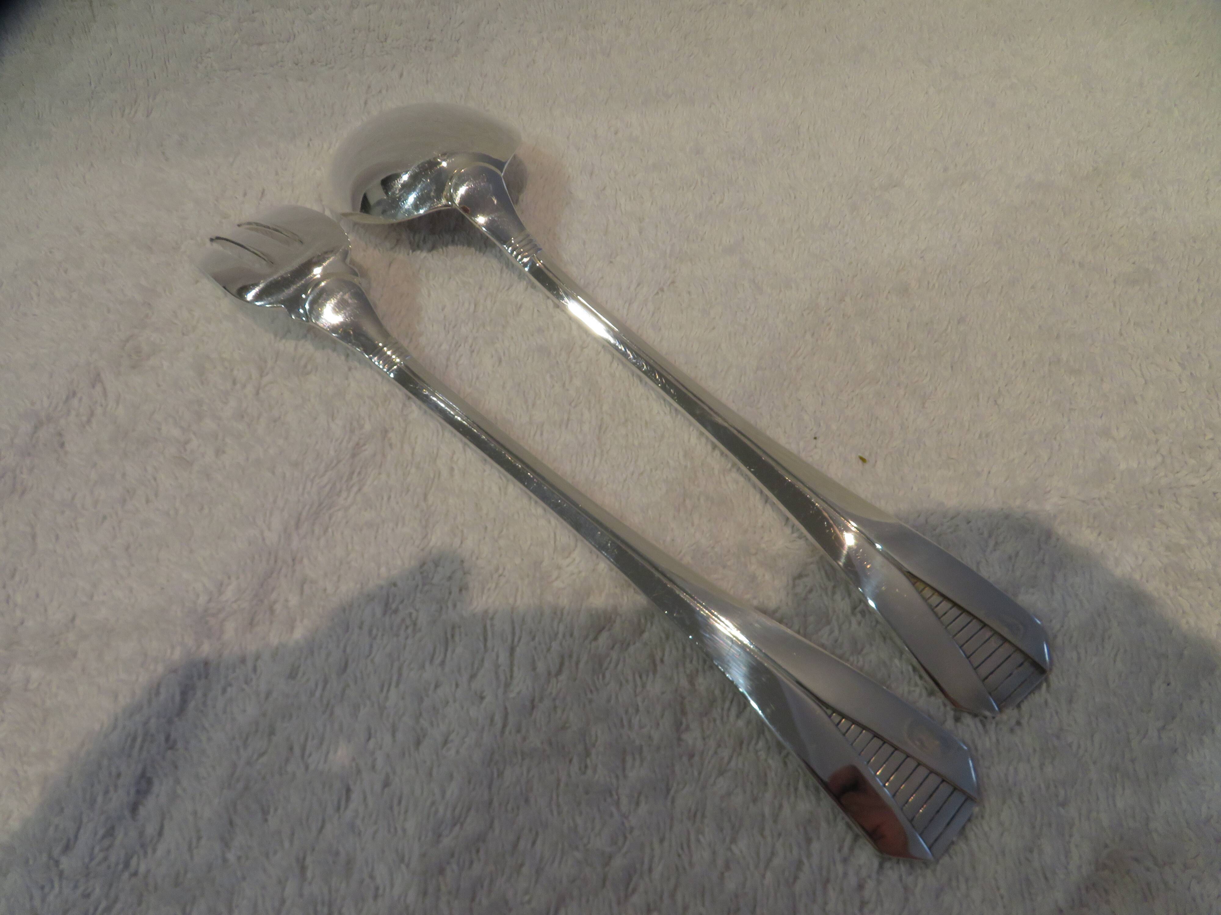 silver plated stew spoon and fork, Christofle Atlantide