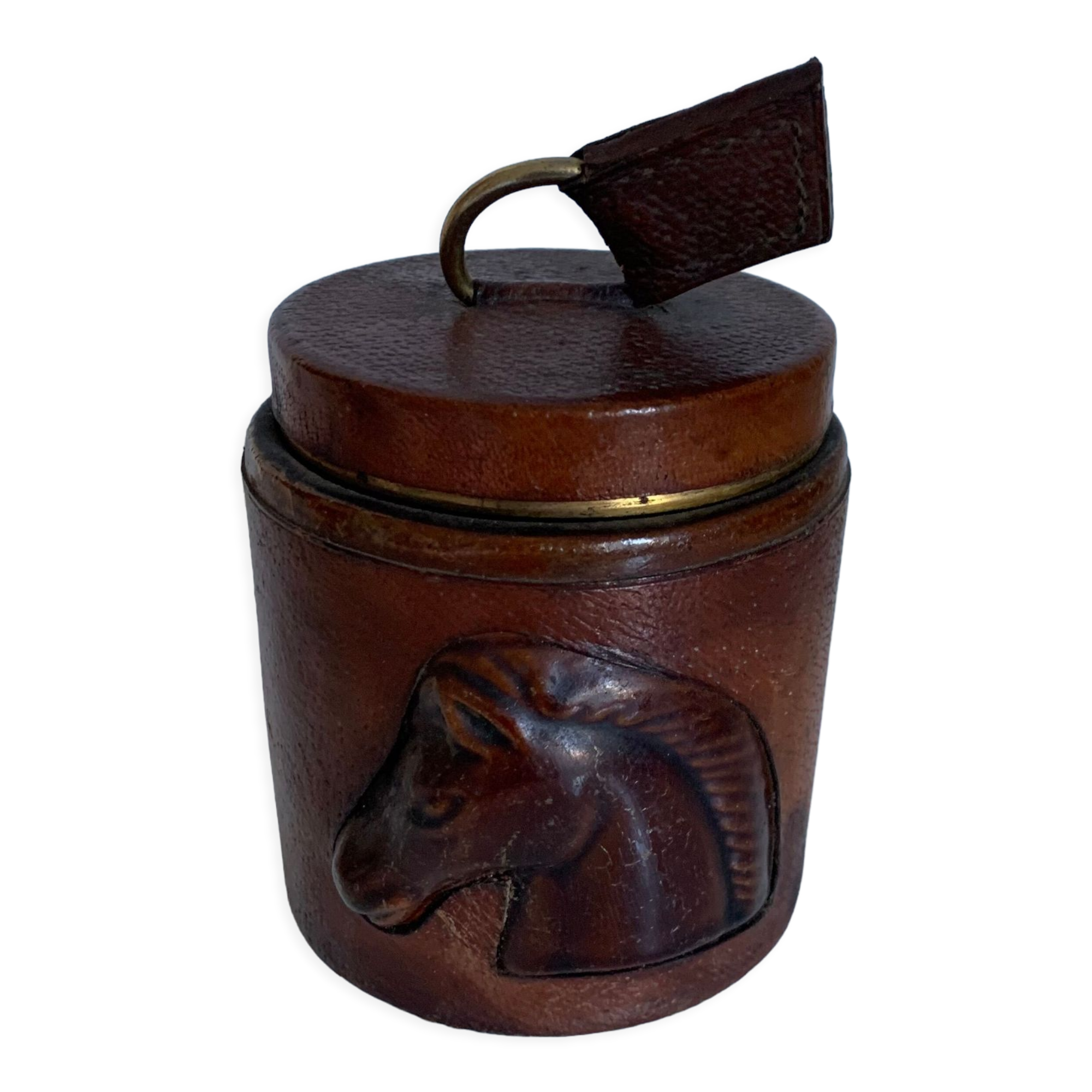 Vintage cigarette holder 1960 Longchamp leather horse - 11 x 10 cm