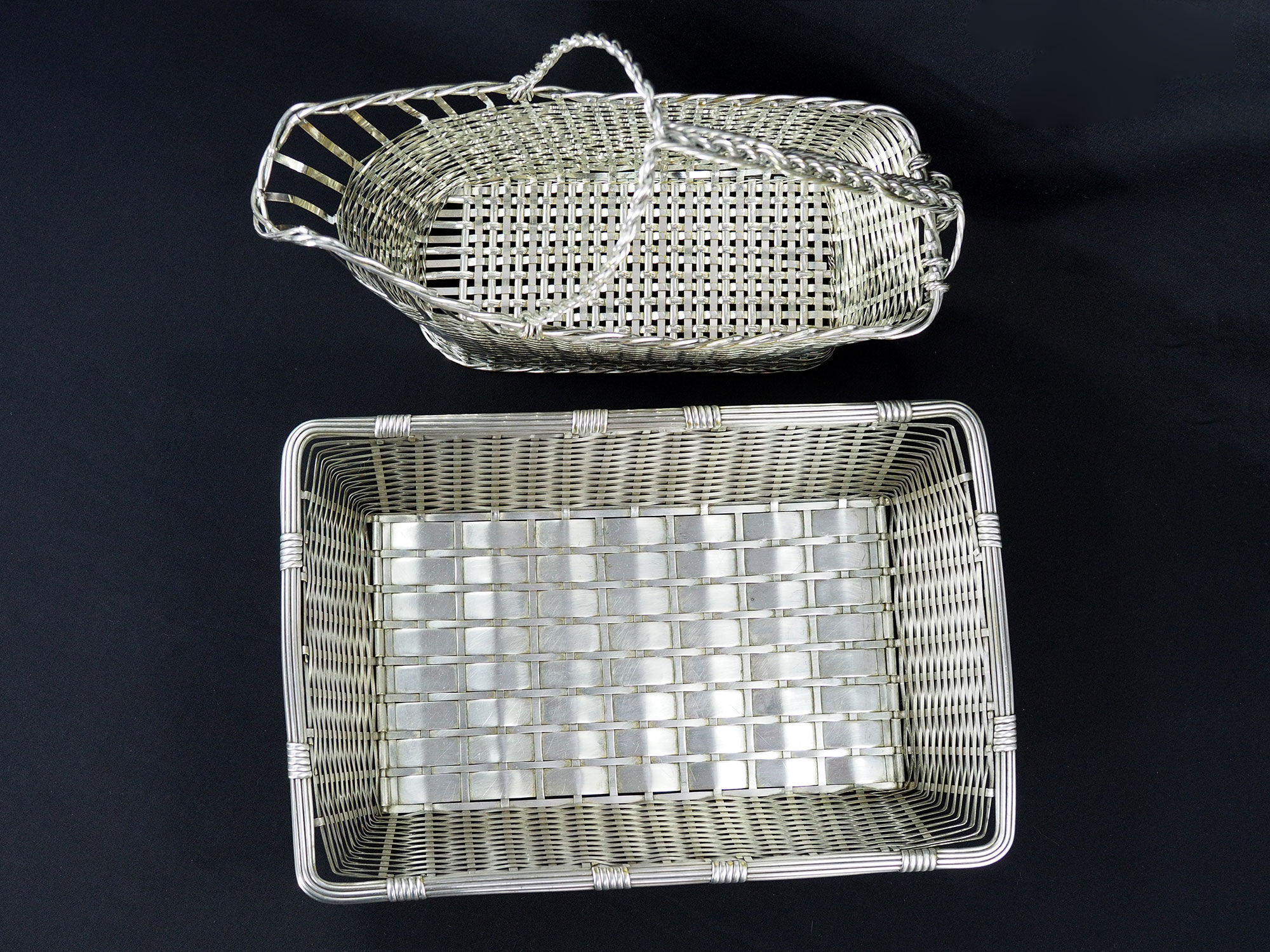 Christofle France Wine Basket Bottle Holder & Bread Basket Vannerie-Mid Century