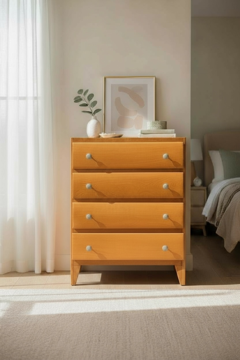 Vintage 4-drawer chest of drawers in waxed wood