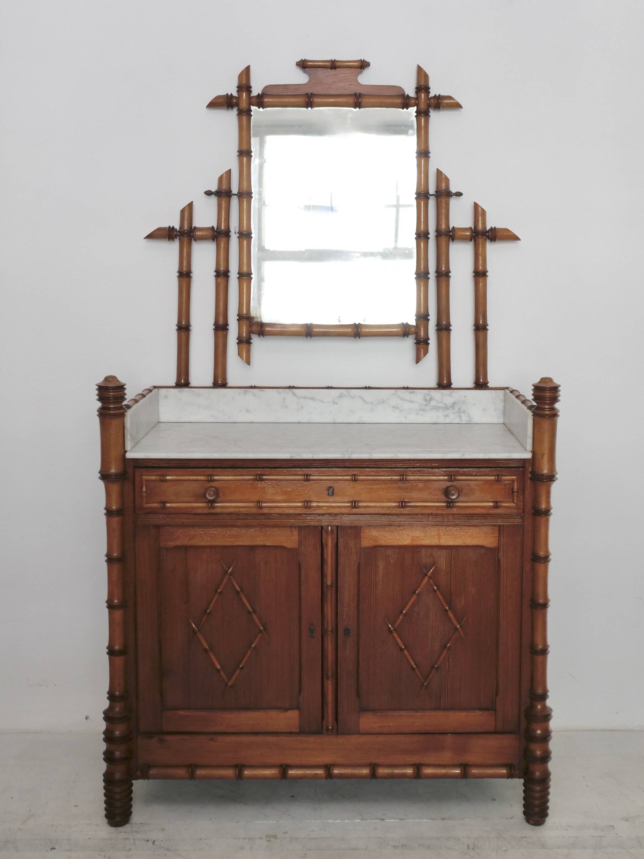 Late 19th century faux bamboo chest of drawers in pine