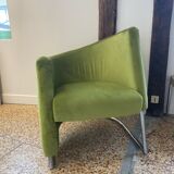 Erling Revheim, Armchair model "Spiral" in chrome tubular metal and green fabric