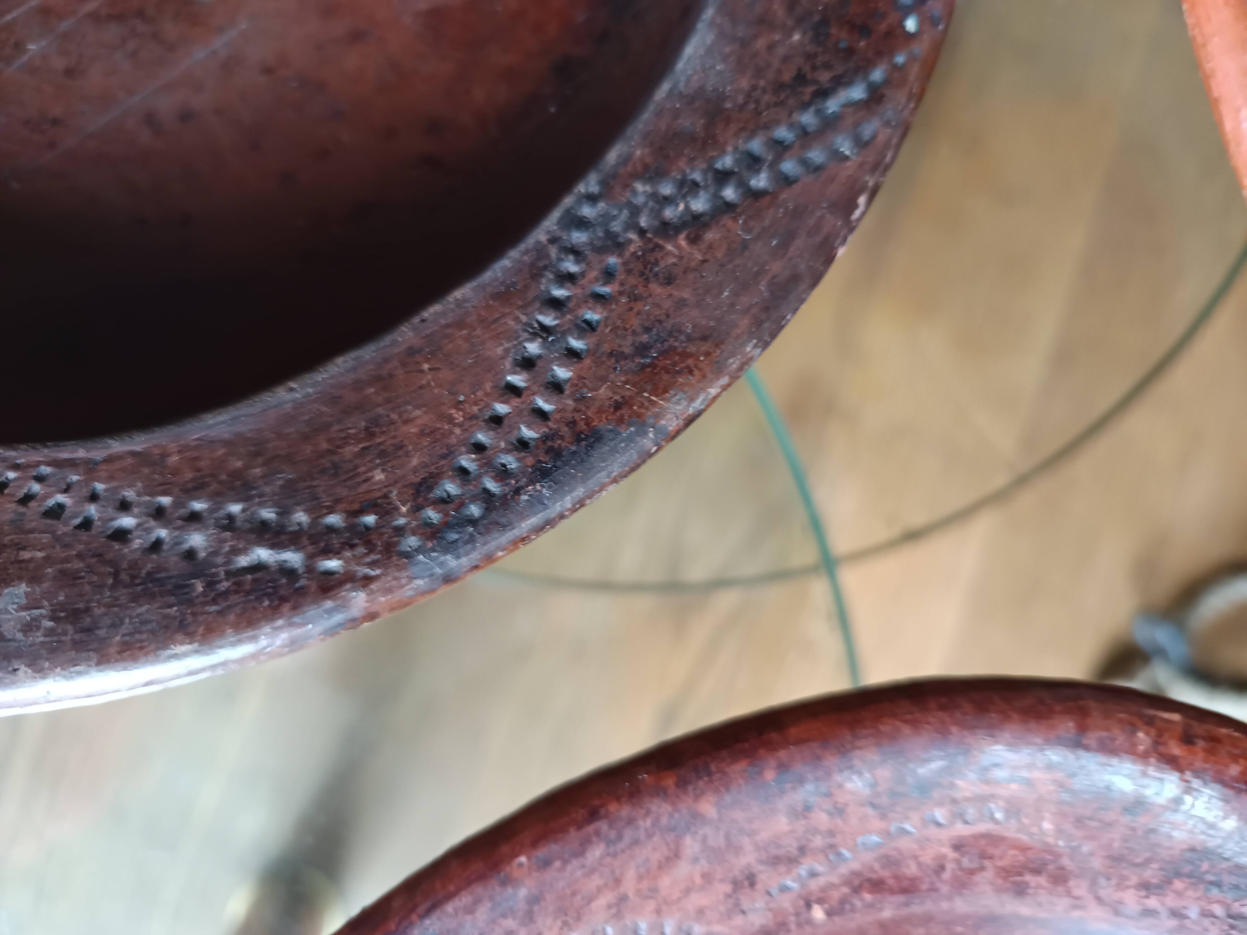 6 antique hand-turned glazed terracotta plates