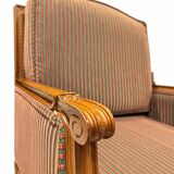 Armchair in the style of Louis XVI made of solid wood, striped fabric.