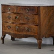 18th century, antique Danish baroque serpentine chest of drawers in walnut.