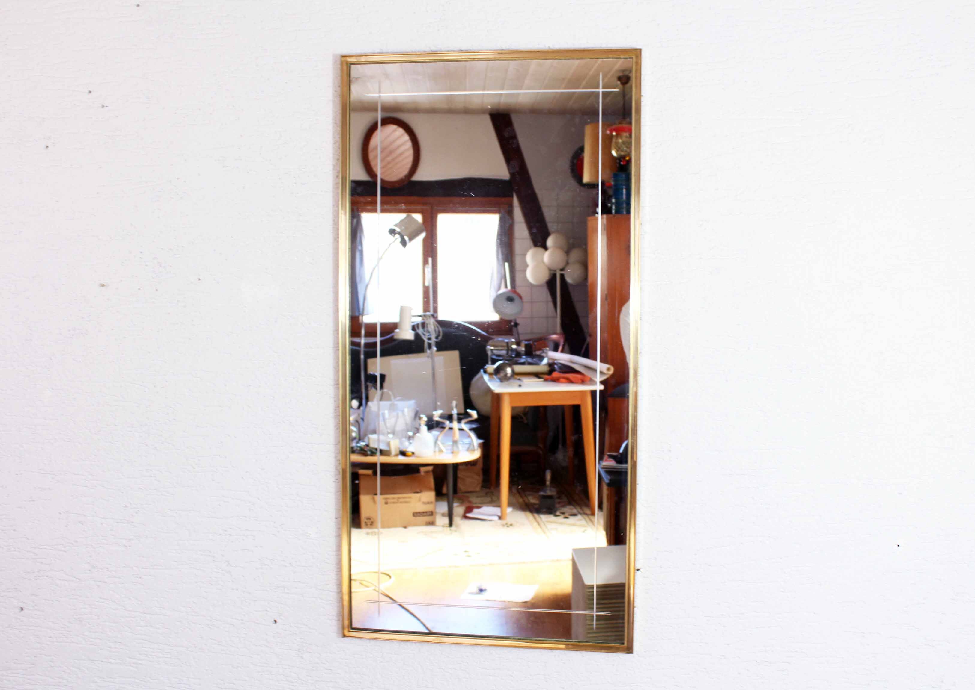 Vintage mirror engraved brass frame - 80x40cm