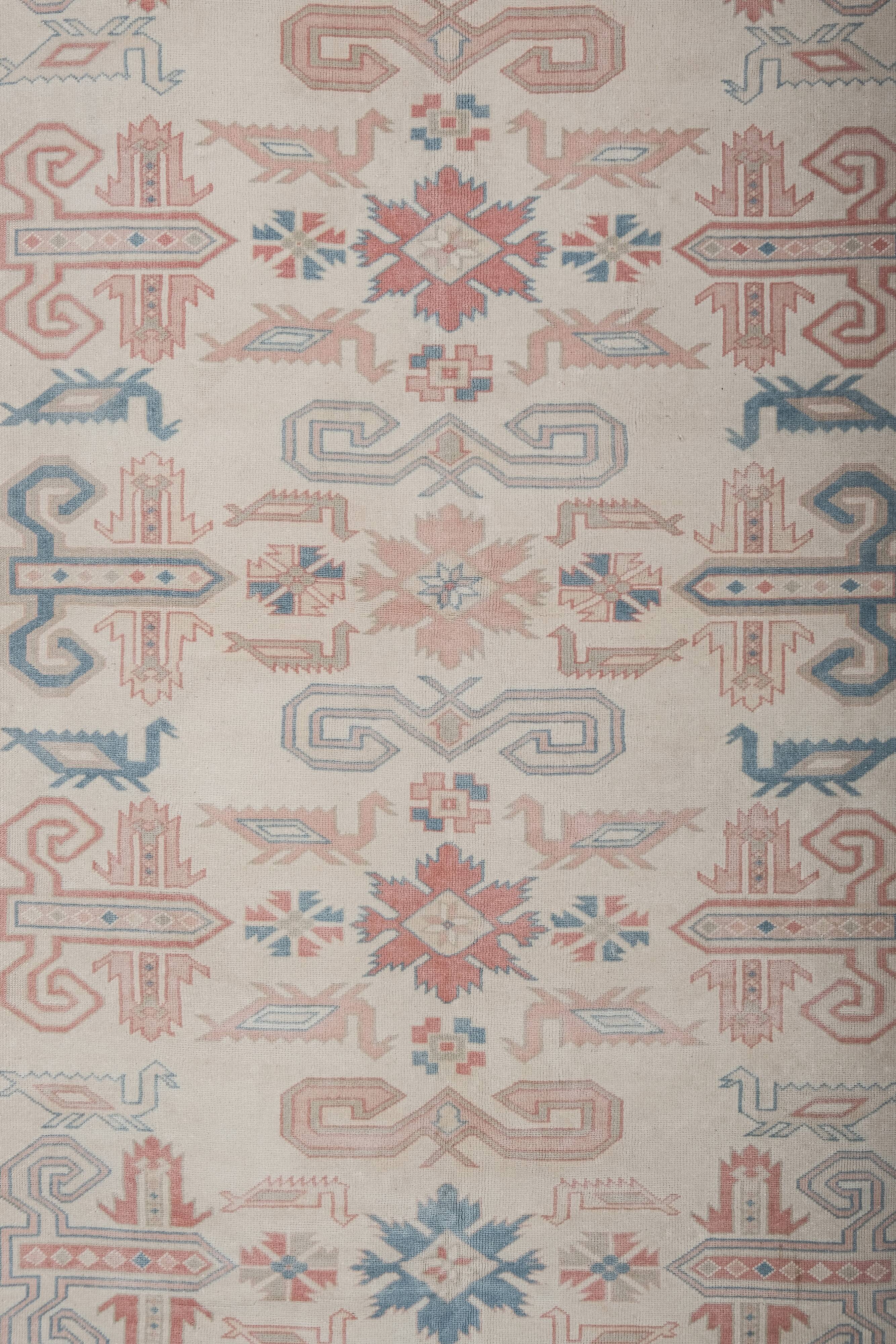 Vintage turkish kars rug with romantic mid-century modern style 5'8" x 8'6"