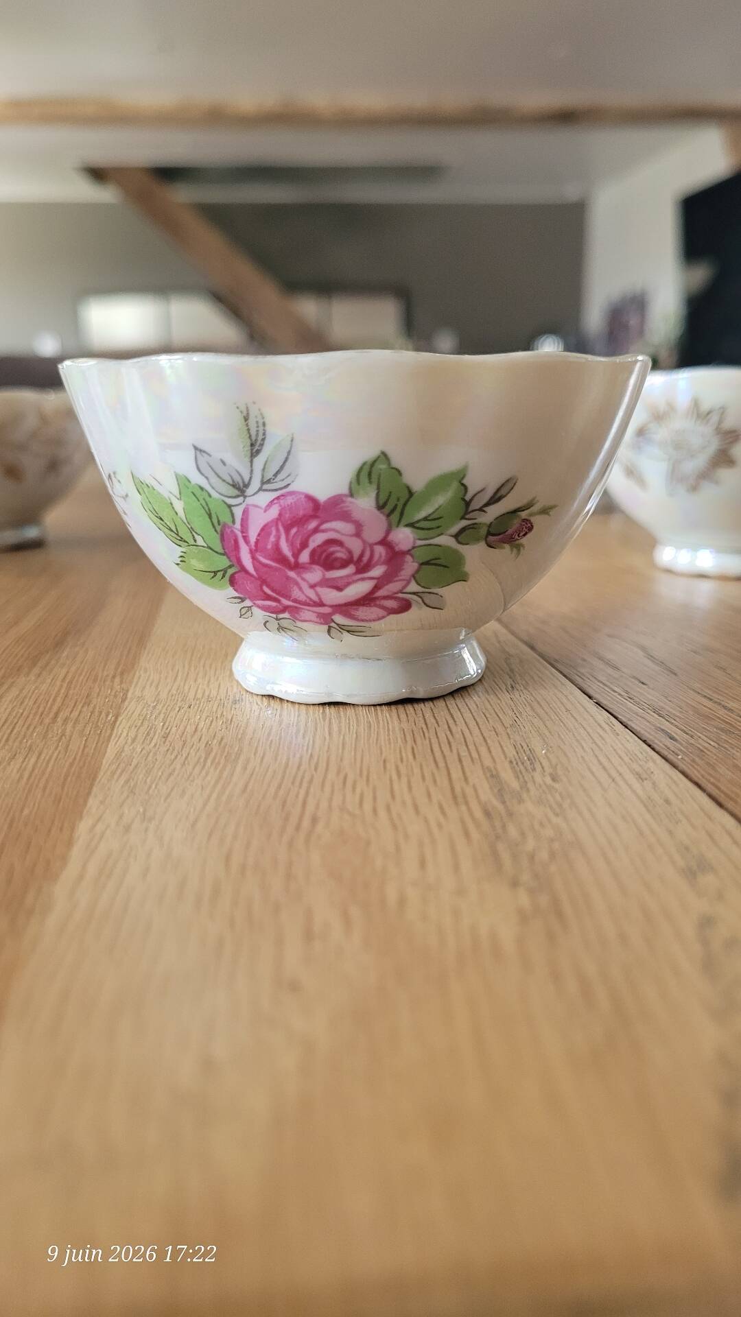 6 antique coffee cups in pearlescent porcelain