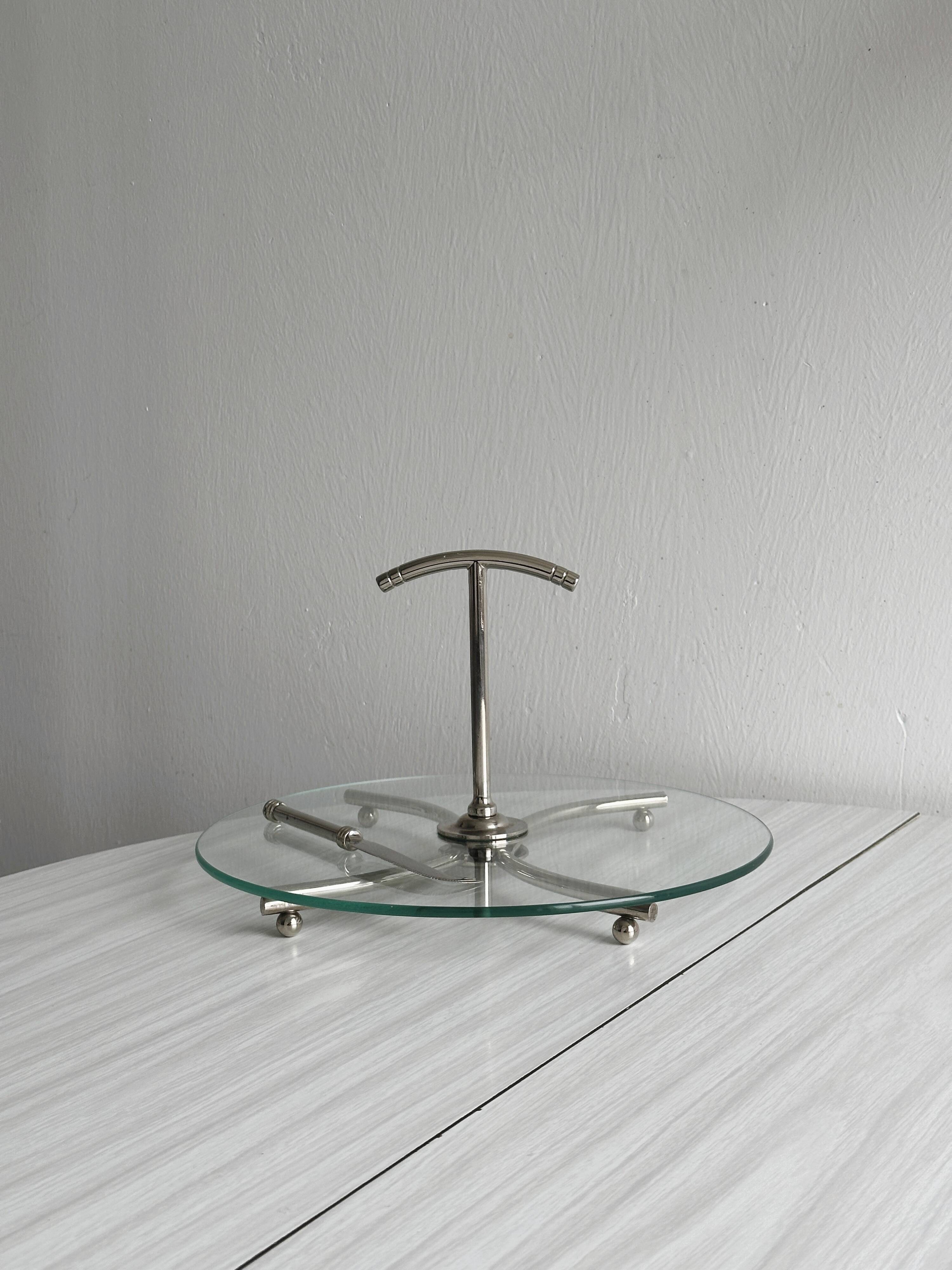 Plateau à fromages en verre et métal argenté