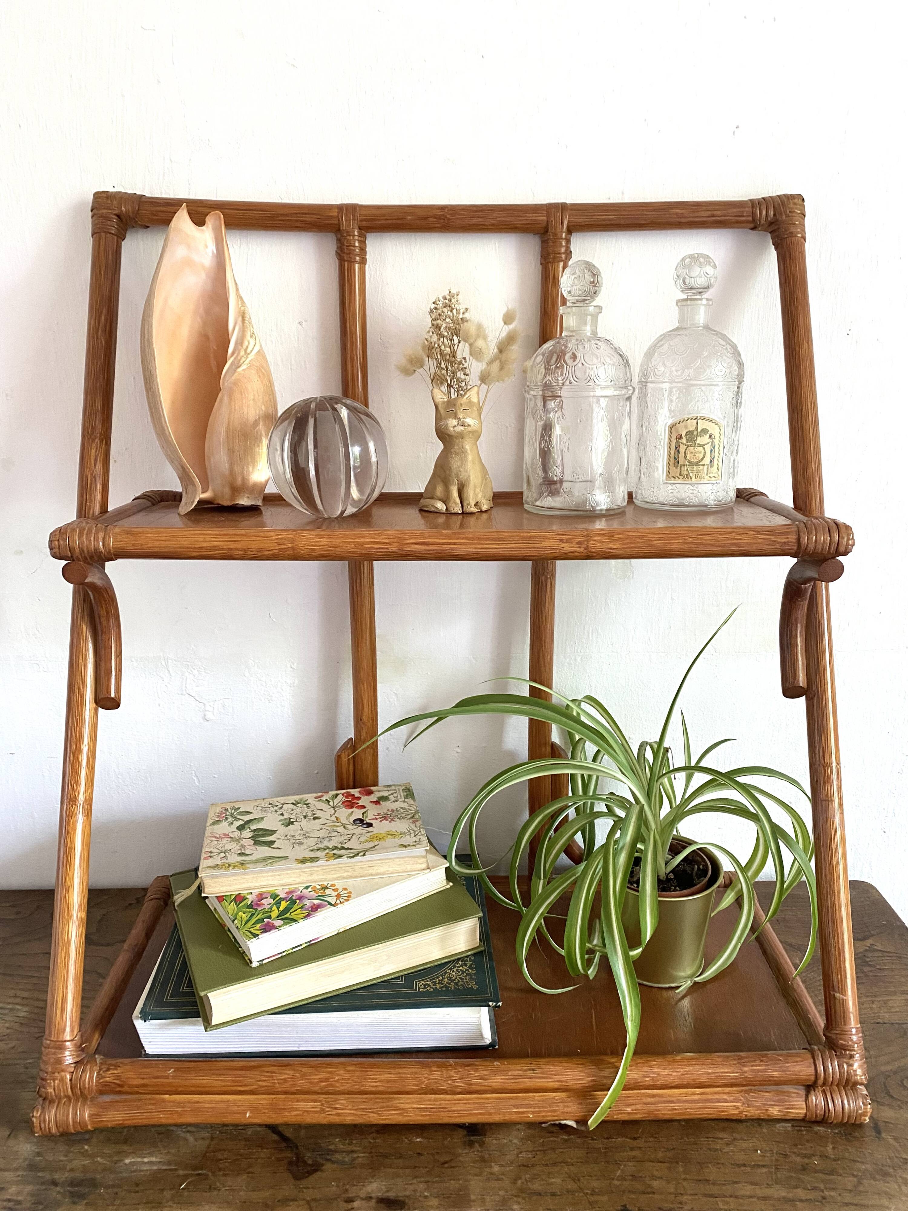 70s rattan wall shelf