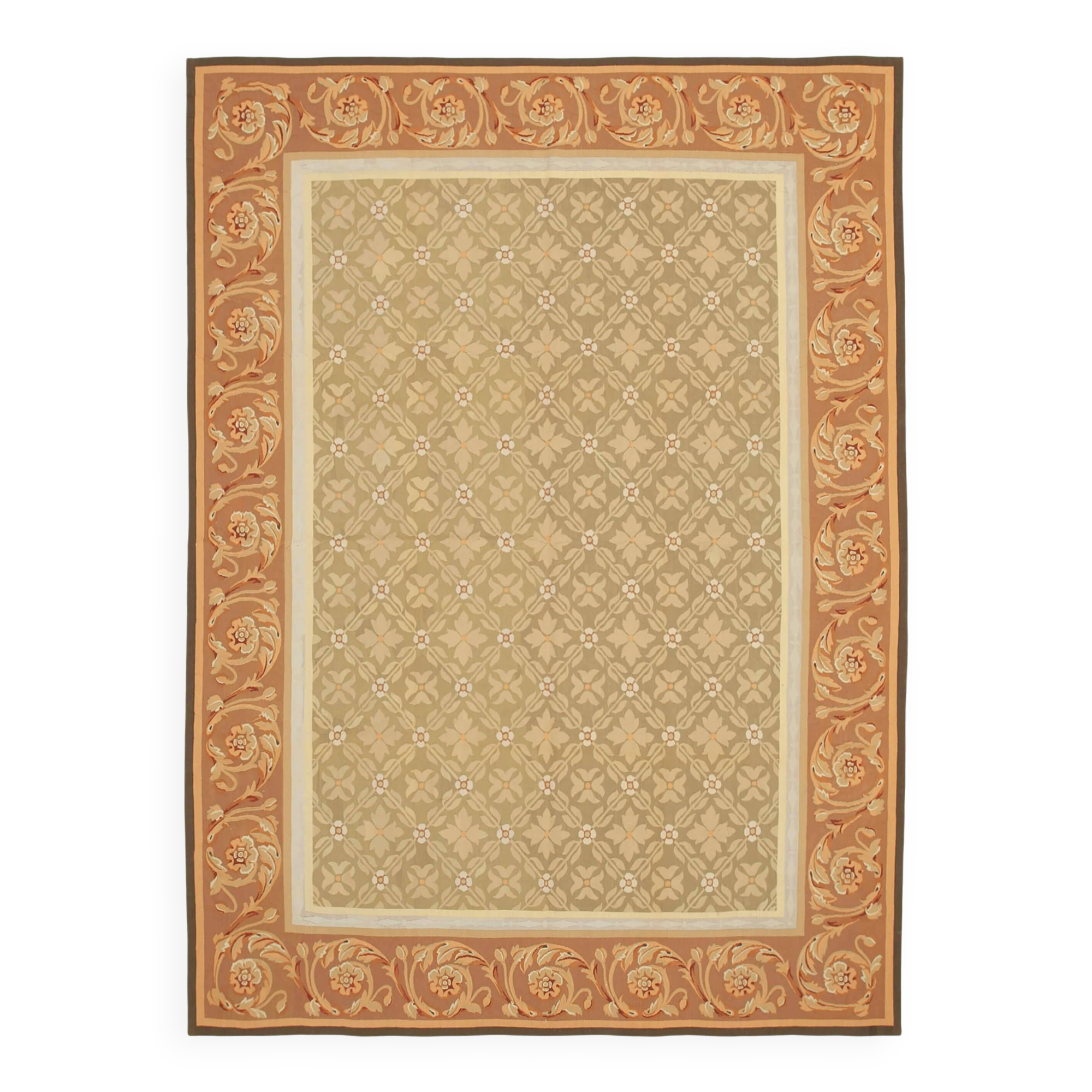 Handmade European Vintage Aubusson Kilim 263 cm x 362 cm