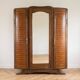 Antique 3-door Art Deco wardrobe in solid wood with mirror