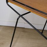 Vintage side coffee table in black lacquered metal and oak, 1950