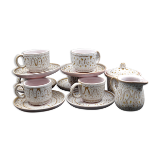 Earthenware coffee service signed Jean Austruy Vallauris around 1970 - Cups - saucers - milk pot