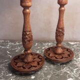 Lot 2 vintage wooden candlesticks