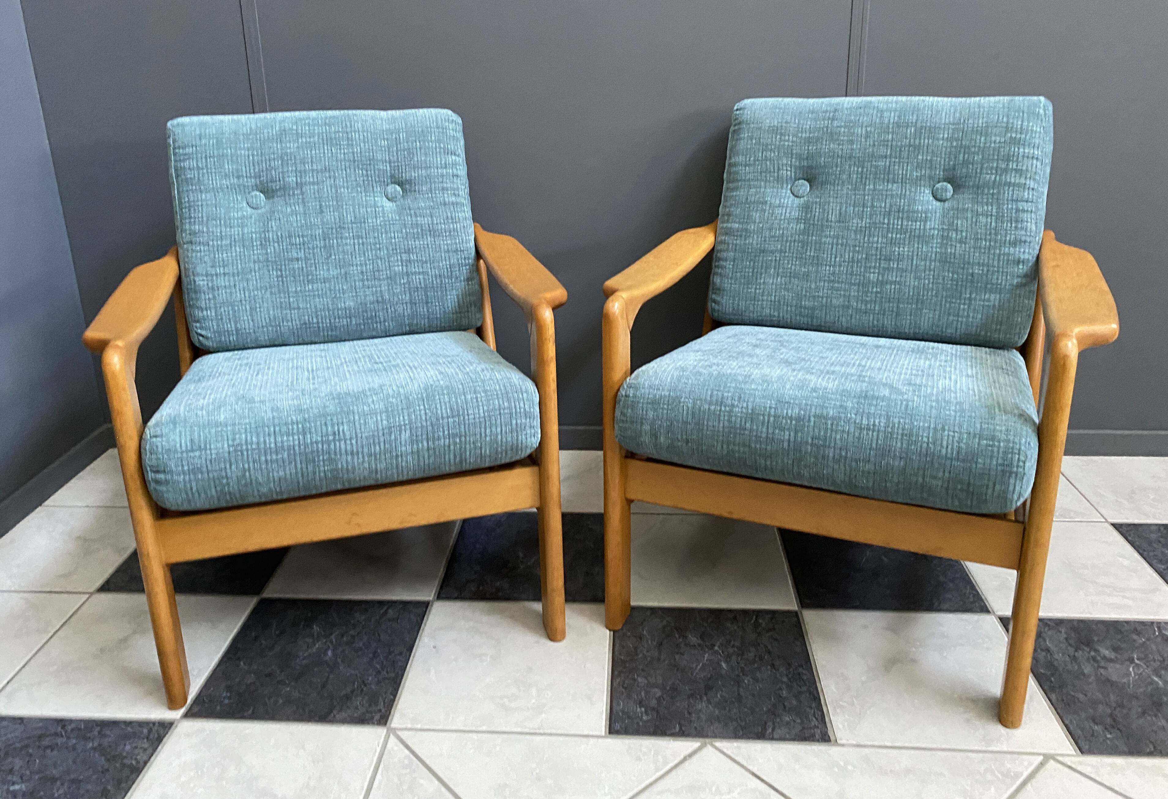 Walter Knoll blue fabric armchairs 1960s