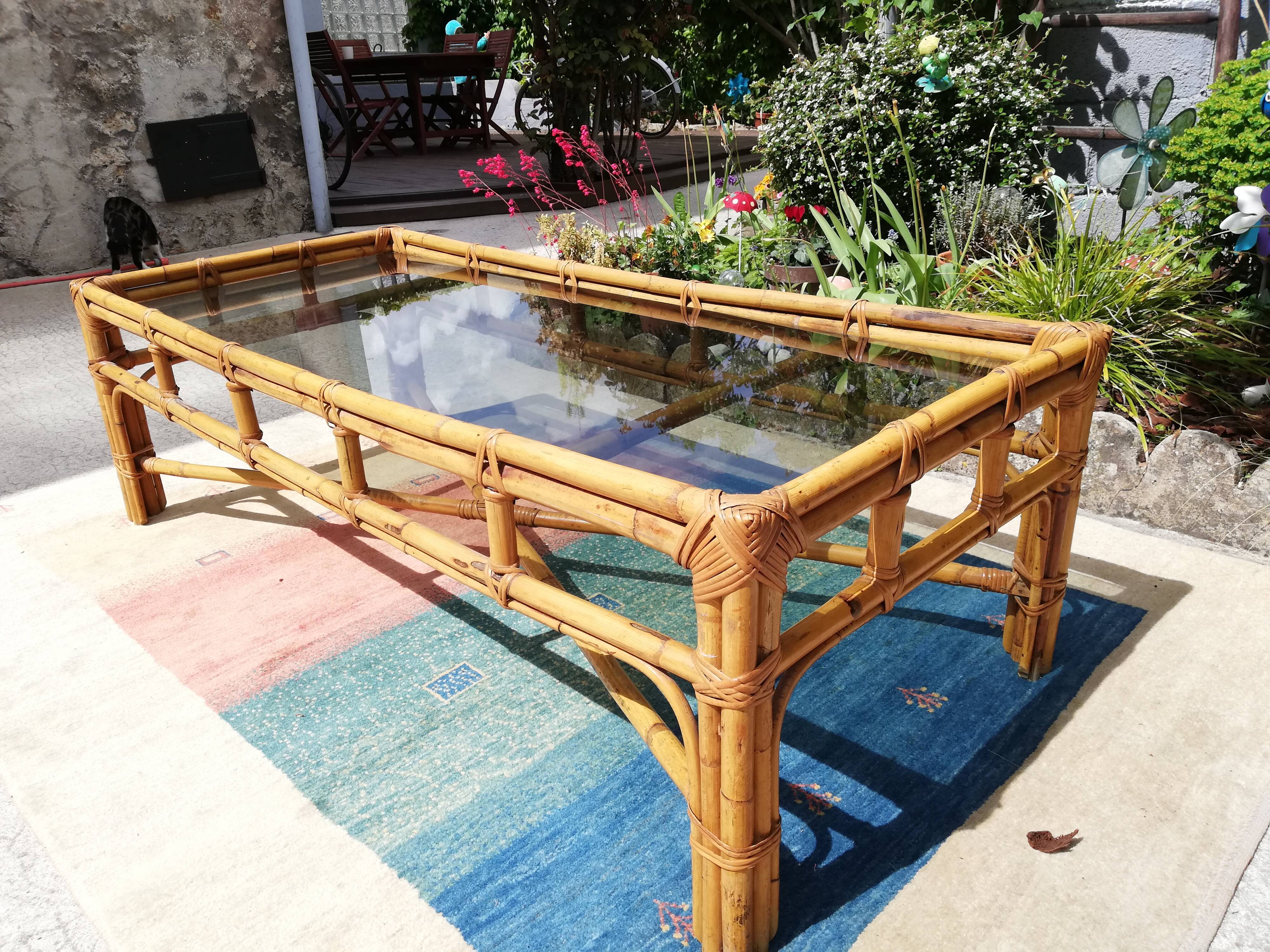 Rattan coffee table and glass