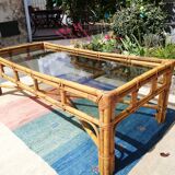 Rattan coffee table and glass