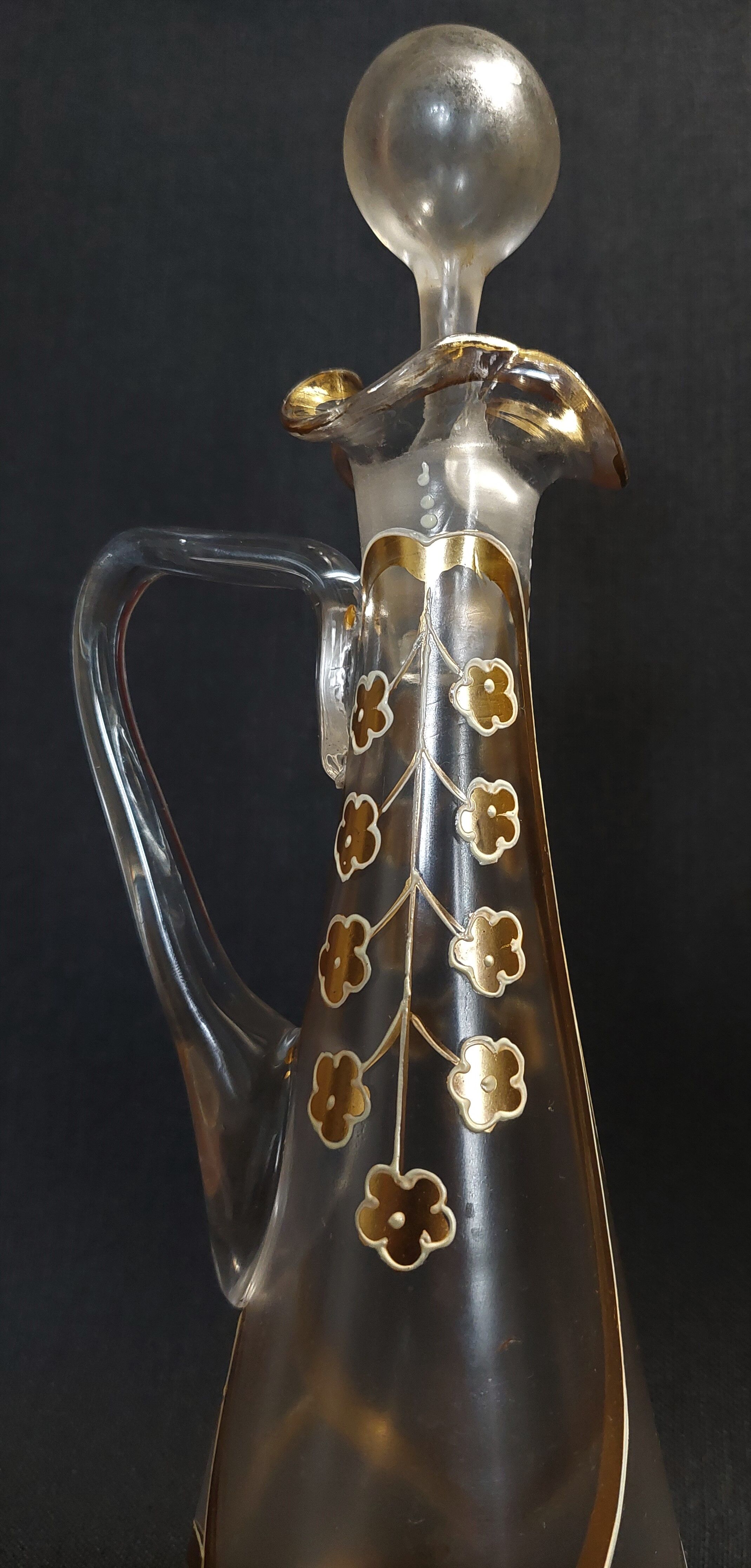 Enamelled glass ewer decanter gold decoration numbered early twentieth art nouveau
