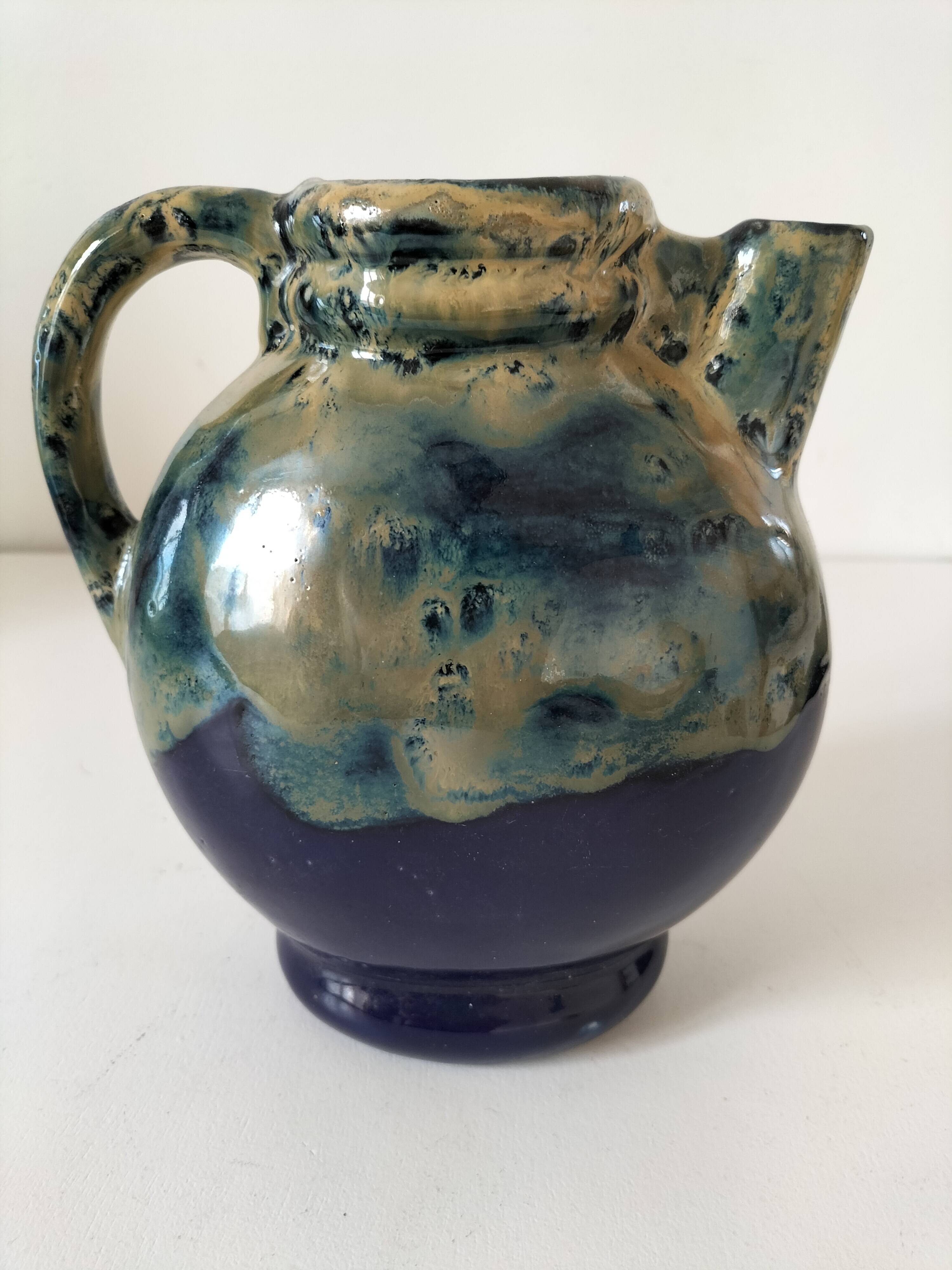 Blue and beige glazed stoneware jug, model 218