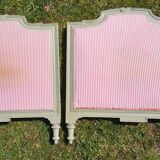 2 headboards striped fabric and wood painted putty color