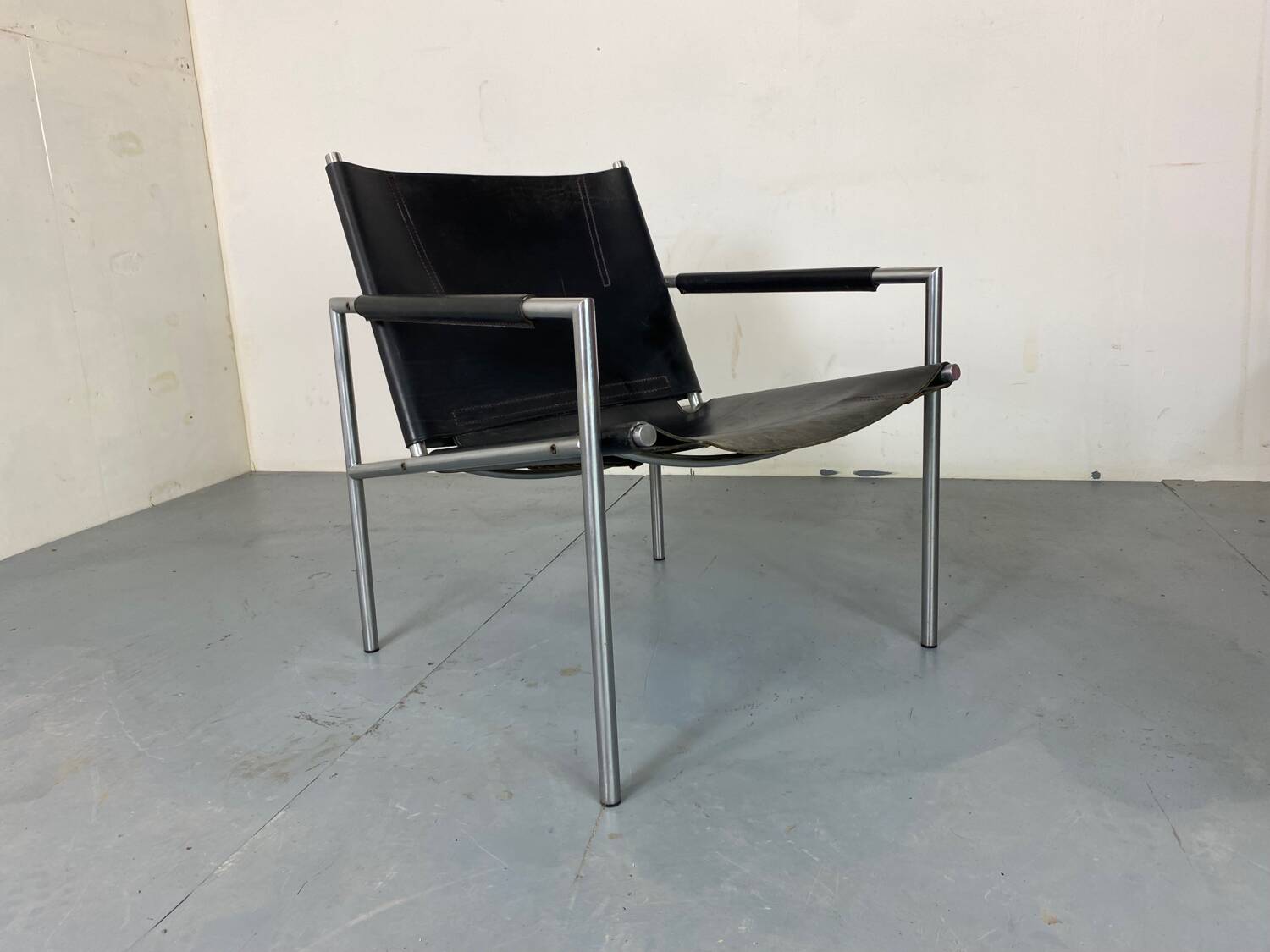 Fauteuil de salon moderne en cuir noir par Martin Visser pour T Spectrum, années 1960