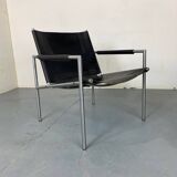 Fauteuil de salon moderne en cuir noir par Martin Visser pour T Spectrum, années 1960