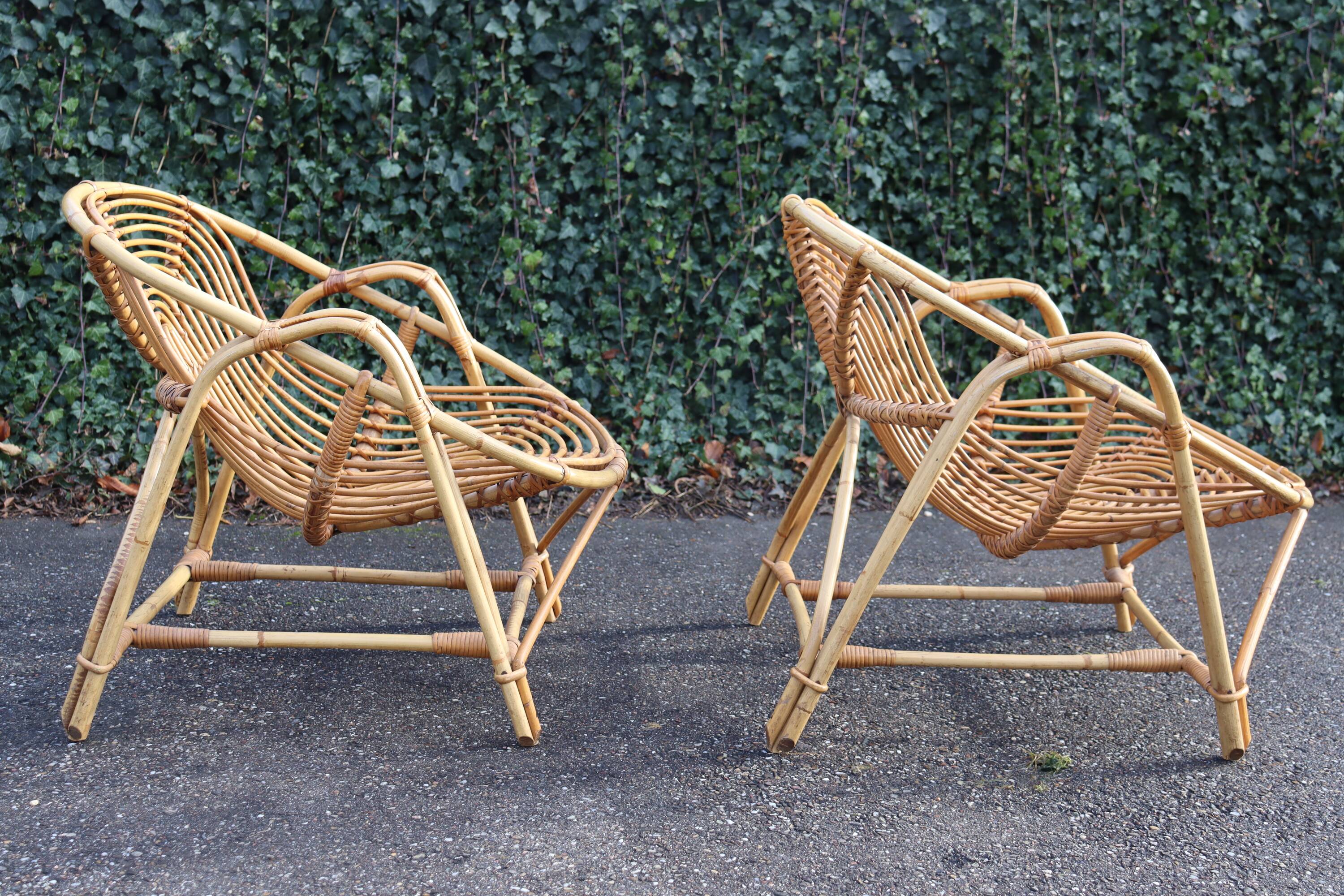 Pair of vintage rattan armchairs