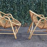 Pair of vintage rattan armchairs