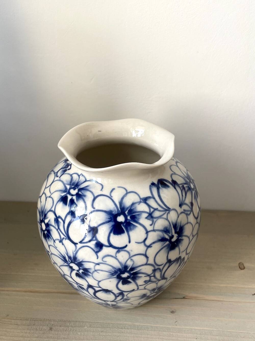 White and blue ceramic vase