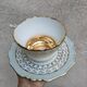 Duo of tea cups and saucers Limoges Lucien Michelaud - Green porcelain